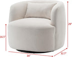 KINWELL 34" W Sherpa Swivel Barrel Accent Chair with Pillow, Cream