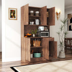 Ball & Cast 71" Pantry Cabinet,Tall Kitchen Pantry Storage Cabinet with Microwave Stand, Modern Kitchen Hutch Cabinet with 6 Doors,1 Drawer & Open Shelves for Living Room,Dining Room,Walnut
