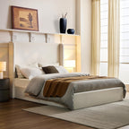 Queen 54" Tall Headboard Carmen Wingback Upholstered Platform Bed Frame Premium Canvas Chenille Elegant Simplicity for Bedroom No Box Spring Needed Easy Assembly No Noise Textured Ivory