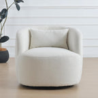 KINWELL 34" W Sherpa Swivel Barrel Accent Chair with Pillow, Cream