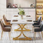 Tribesigns 63-Inch Rectangular Dining Table for 4 to 6, Modern Kitchen Table with Stylish Metal Legs, Large Dinner Tables for Dining Room, Only Table (Faux Marble White+Gold)