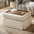 HULALA HOME Storage Ottoman Coffee Table with Lift Top, Farmhouse Linen Upholstered Ottoman with Removable Fabric Cover, 30-Inch Large Coffee Table with Storage for Living Room, Bedroom, Beige