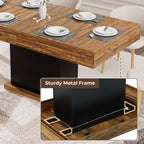 55" Dining Table for 4 to 6 People, Farmhouse Wood Dinner Table with Drawers & Led Lights for Kitchen, Dining Room & Living Room (Oak Brown & Black)