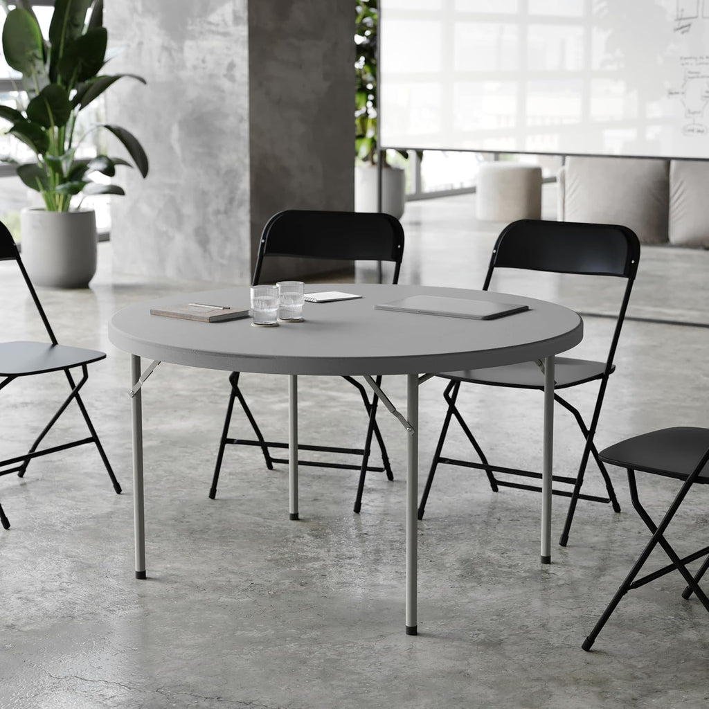 Flash Furniture 4 ft Plastic Round Folding Table, Dark Gray | Durable Construction, Commercial Use