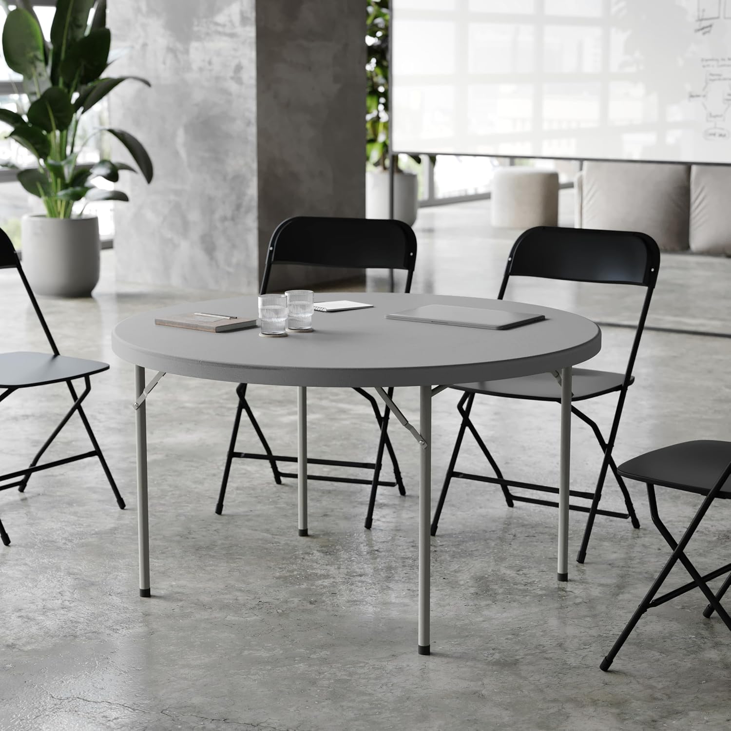 Flash Furniture 4 ft Plastic Round Folding Table, Dark Gray | Durable Construction, Commercial Use