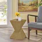 Modern Hourglass Side Table, Sculptural End Table for Living Room, Bedroom & Office, Hand-Finished Accent Table with Wood-Like Texture, for Indoor Use, Compact 18 Inch Design,Light Natural