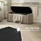 VKNOW Storage Bench, Upholstered Storage Ottoman Bench with Hinge, Khaki | Ottoman Bench with Large Capacity, Curved Frame, Soft Fabric, Storage Bench for Bedroom, Living Room, Entryway