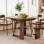 43.3in-59in Extendable Round Dining Table for 4-6,Modern Kitchen Oval Dining Table with Removable Leaves Space Saving,Wood Base with Storage Shelf for Kitchen Living Room