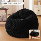 XeGe Luxury Bubble Fluffy Faux Rabbit Fur Bean Bag Cover(No Filler), Black | No-Shed, Non-Slip, Washable, Shaggy Stuffed Animal Storage Beanbag Cover for Bedroom Living Room Dorm Playroom Reading Nook