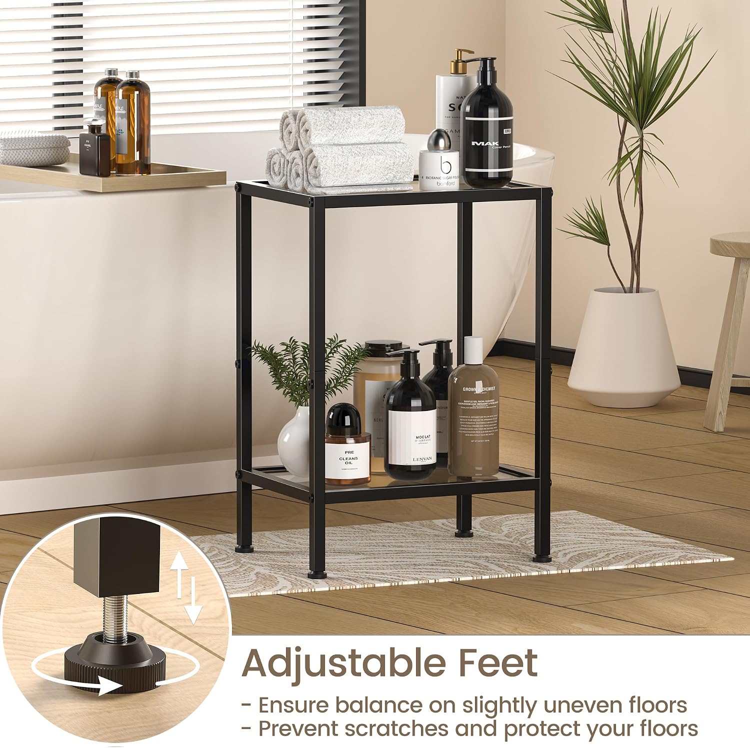 Side Tables Set of 2,Tempered Glass End Tables, 2-Tier Nightstands with Open Shelves, Small Coffee Table with Modern Style, Accent Table Small Table Sofa Table for Living Room, Bedroom, Black