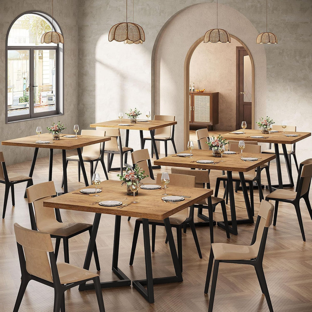 Tribesigns Square Dining Table Set of 6, 31.5" Farmhouse Dinner Table with Metal Base, Wood Kitchen Table for Dining Room, Small Space, Apartment, Rustic Brown & Black (Chairs are not Included)