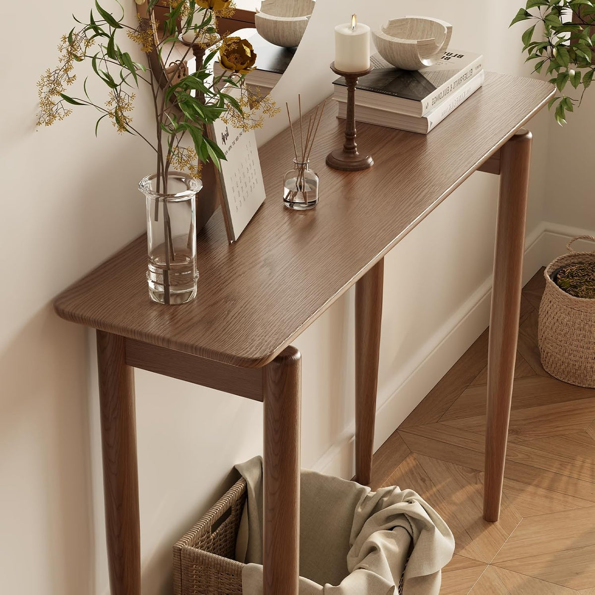 AQIMUELE Wood Console Table Walnut Entryway Table, Thin Console Table, Sofa Tables for Living Room (39.4'')