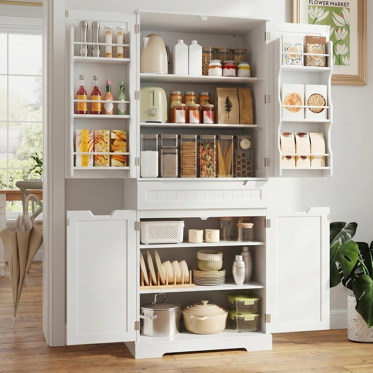 Gizoon Tall Kitchen Pantry Cabinet with Doors and Adjustable Shelves, White | 70'' Pantry Storage Cabinet with Drawer Freestanding Organizer for Small Kitchen Bathroom Laundry Room