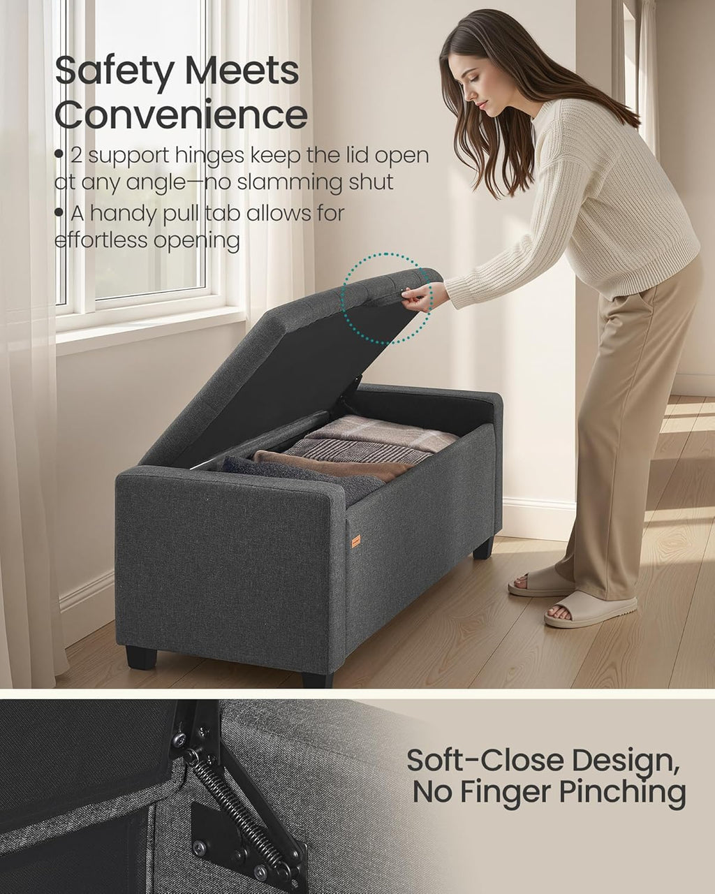 SONGMICS Storage Ottoman,ULOM511GN01 | Buttons Decoration, Non-Slip Foot Pads, 661.4 lb Load Capacity, Slate Gray, MACEO Collection ULOM511GN01