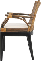 SAFAVIEH Gianni Rattan Arm Chair 19.8”, Solid Wood Brown & Black SEA4011A | Hand-Woven Rattan Back, Solid Mahogany Frame, Foam-Filled Cotton Seat, Easy Assembly, Indoor Use