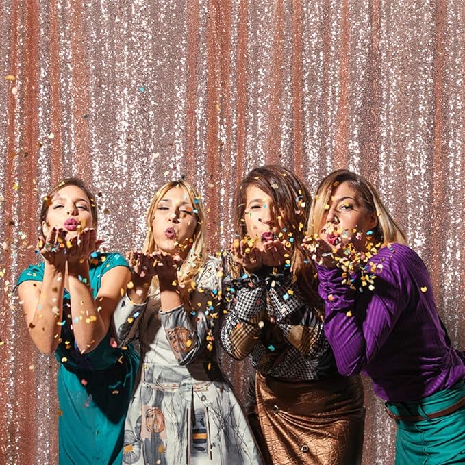 Eternal Beauty Rose Gold Sequin Backdrop, 10x10 Ft Glitter Background Curtains for Shimmer Photography Party Wedding Birthday Back Drop Decor