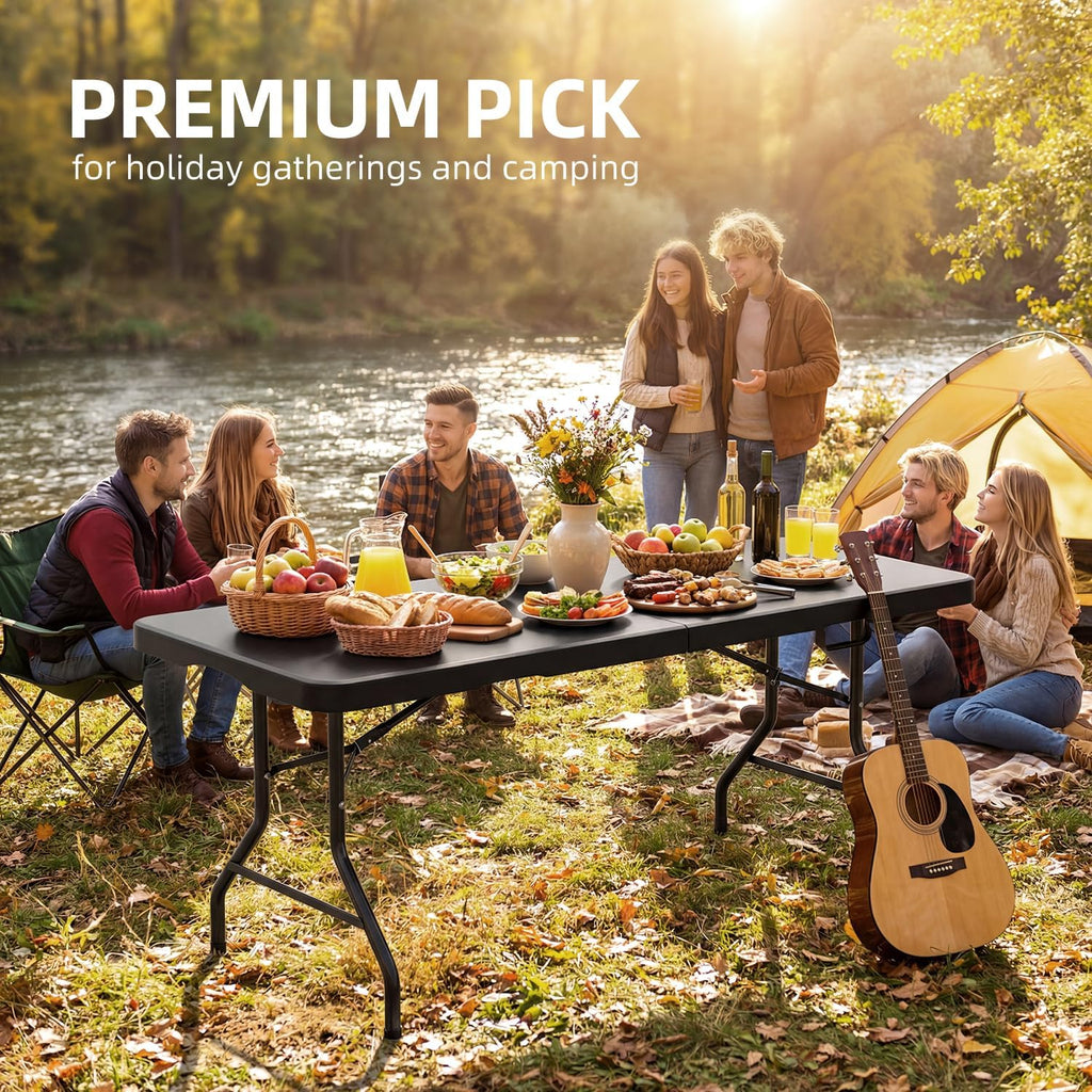 6FT Folding Table with Carrying Handle: Upgrade Thickened Heavy Duty Portable Foldable Table | Plastic Folding Tables for Party, Dining, Wedding, Events, Picnic Indoor, Outdoor, Camping, Utility Black