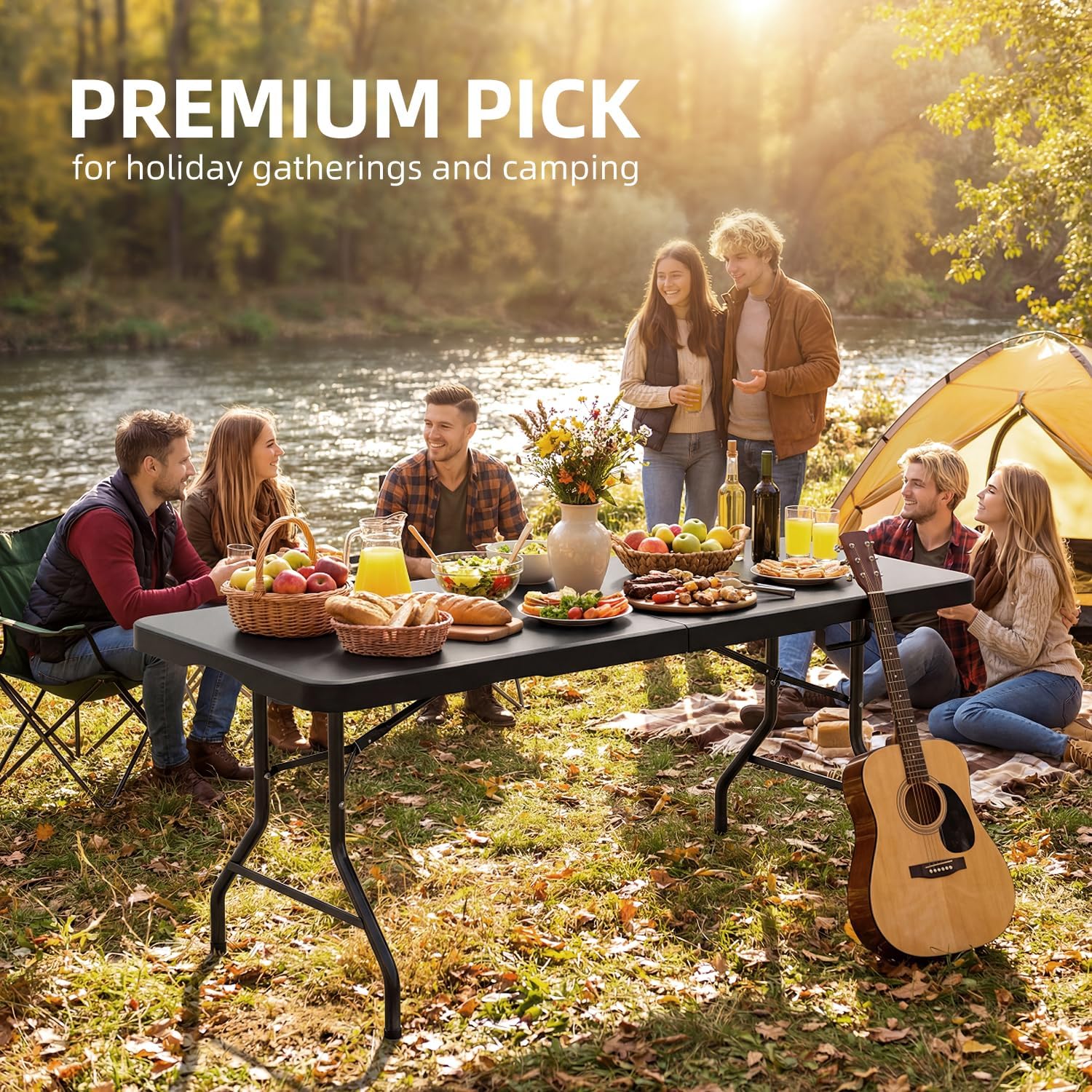 6FT Folding Table with Carrying Handle: Upgrade Thickened Heavy Duty Portable Foldable Table | Plastic Folding Tables for Party, Dining, Wedding, Events, Picnic Indoor, Outdoor, Camping, Utility Black