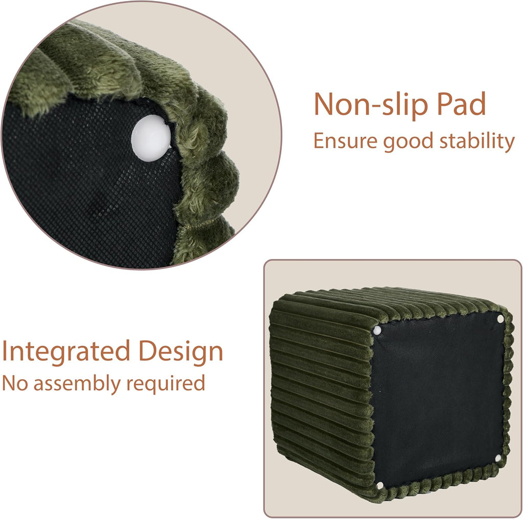 Modern Square Vanity Stools, Small Striped Pattern Ottoman, Cute Velvet Foot Stool, Tufted Fabric Footrest, Upholstered Vanity Chair, Stool for Makeup, Bedroom, Living Room(2, Square-Dark Green)