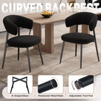 Dining Chairs Set of 4, Mid Century Modern Kitchen Chairs, Boucle Upholstered Dining Chair with Curved Backrest & Metal Legs for Kitchen Dining Room, Black