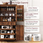 71" Tall Kitchen Pantry Cabinet with 3 Pull-Out Organizers, Farmhouse Storage Cabinet with 6 Door Shelves, 4 Doors, 2 Drawers, Adjustable Shelves for Kitchen, Dining Room (Brown)