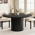 Round Kitchen Dining Table for 4-6 People, 47 inch Mid-Century Circle Dinner Tables, Rustic Wood Base in Fluted Design, Space Saving Dining Room Furniture, Large Table Only for Family Party, Black