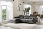 Valencia Andria 99.5" Reclining Leather Sectional Sofa, Reclining Couch with Left Hand Chaise | Italian Nappa 11000 Top Grain Leather | Power Reclining Seat with Adjustable Headrests - Cloudy Grey