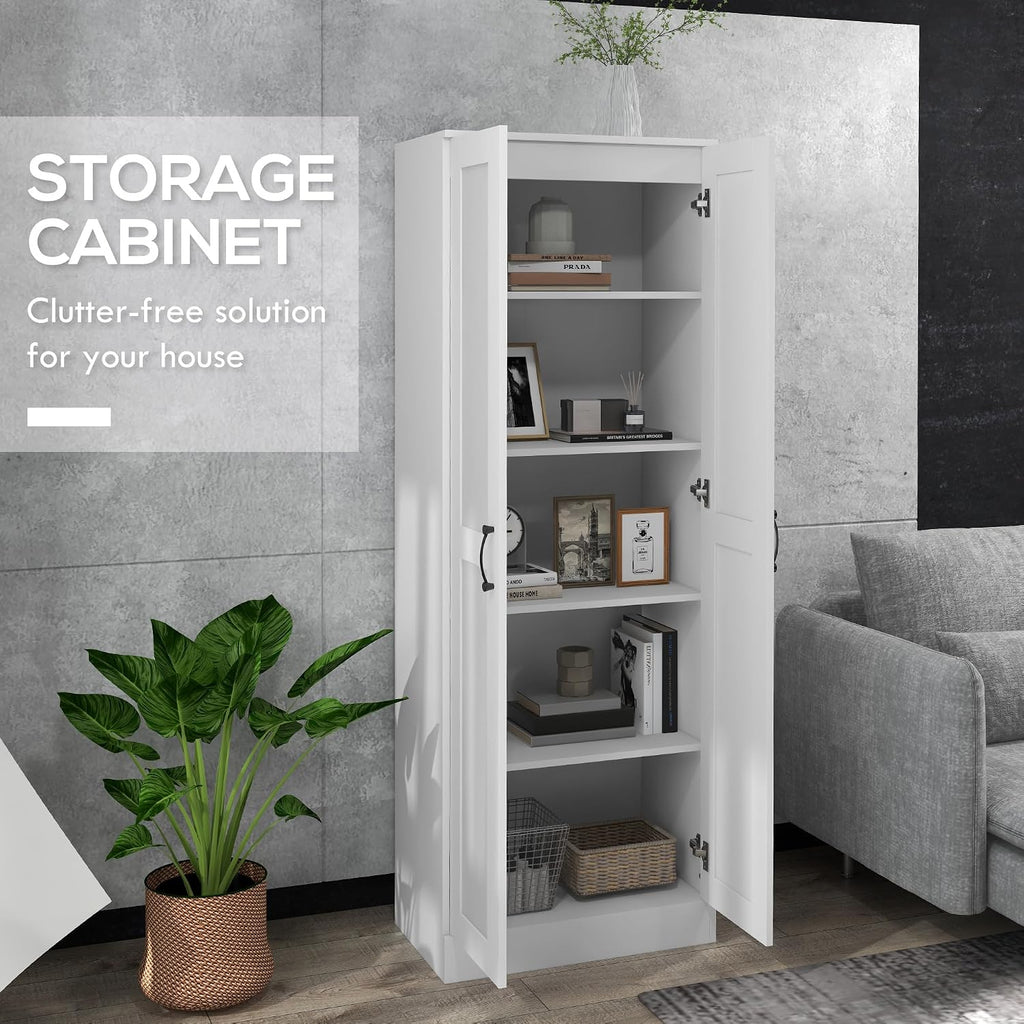 HOMCOM 69" Tall Storage Cabinet Movable Shelves Soft Close Doors White | Modern Style Pantry Cabinet