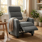 Furnimart Small Manual Recliner Chair for Compact Spaces, Overstuffed Chenille, Chunky Cushion, Comfortable Single Sofa Recliner for Adults, Ideal for Living Room, Bedroom, Home Theater, Gray