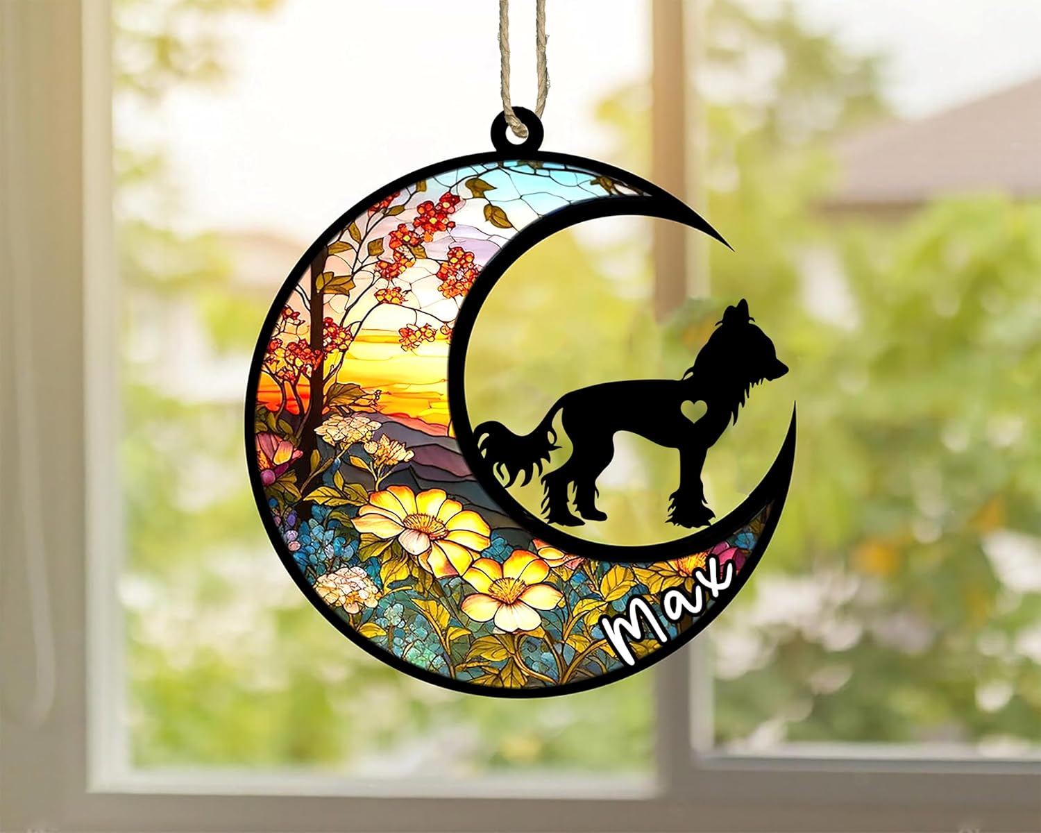 Personalized Dog Memorial, Custom Name Chinese Crested Dog Christmas Ornament, Custom Breeds, Pet Loss Light Catcher, Gifts for Lovers Loss of Pet Sympathy on Mothers Day Christmas