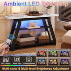 Console Table, 55-Inch Entryway Table with LED Light 3-Tier Narrow Wood Console Tables Behind Couch Sofa Tables for Living Room, Entryway, Hallway (Black+White)