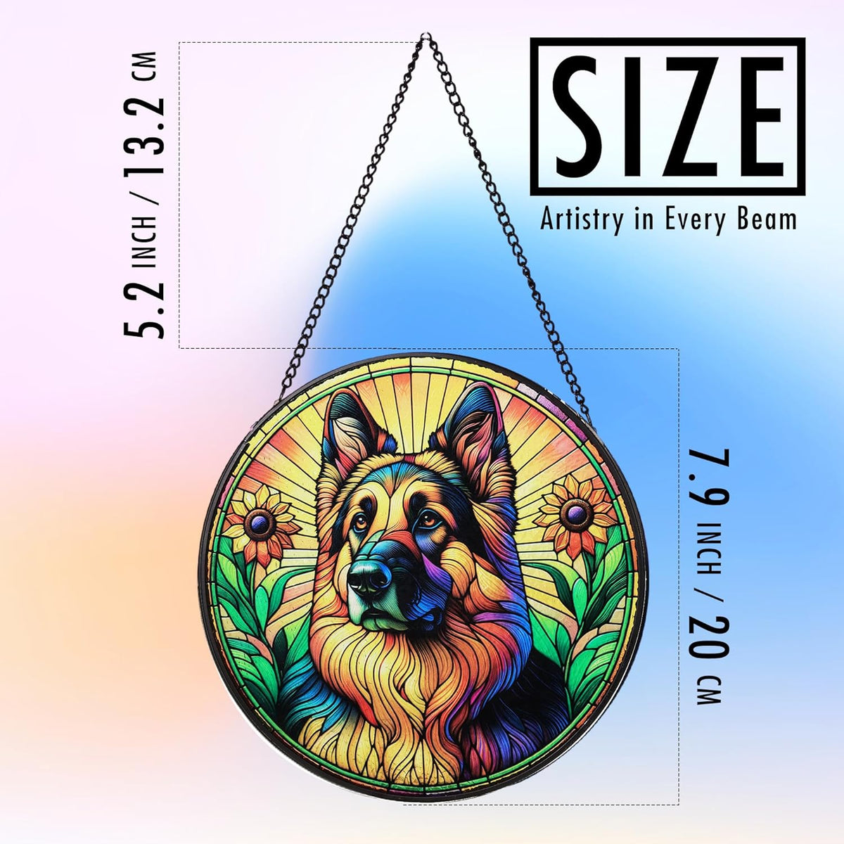 Stained Glass Dog Memorial Suncatcher,German Shepherd Window Hanging,Sympathy Gifts for Pet Loss,7.9 inch/20 cm Home and Garden Decor for Dog Lovers (German Shepherd)