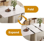 47.2" Retractable Rock Slab Folding Dining Table, Modern Expandable Kitchen Table with Leather-Wrapped Stainless Steel Base, Space Saving Square Dining Table for Small Apartments