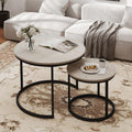 Otterease Nesting Tables Set of 2, Small Round Coffee Table for Living Room | Nesting Coffee Table with Adjustable Non-Slip Feet, Wood Grain Top Nesting Table for Living Room, Bedroom (Wood Grain Grey)