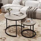Otterease Nesting Tables Set of 2, Small Round Coffee Table for Living Room | Nesting Coffee Table with Adjustable Non-Slip Feet, Wood Grain Top Nesting Table for Living Room, Bedroom (Wood Grain Grey)