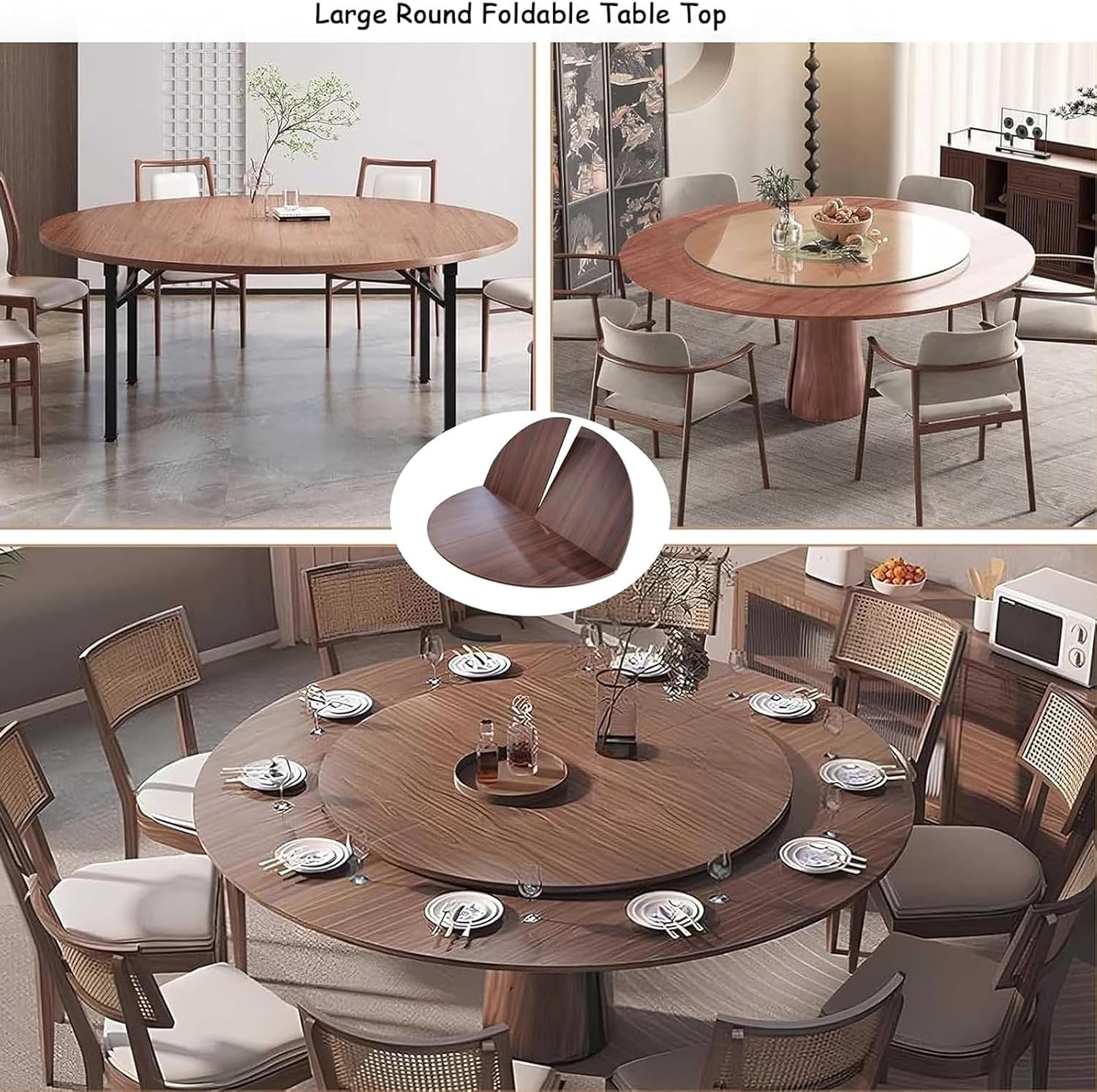 Folding Round Table Top Extender 60'' inch Wood Round Table Top No Legs Foldable Replace Desktop for Indoor Outdoor Patio Table Heavy-Duty Portable Table Extender Top (Walnut, 59in)