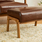 Glitzhome Rectangle Ottoman Bench, Modern Coffee Leatherette Footstool with Walnut Rubberwood Legs for Living Room, Bedroom