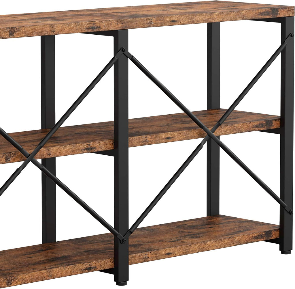 IRONCK Console Table, 3-Tier 70.8 in Entryway Table, Vintage Brown | Engineered wood shelves, 300 lb shelf. P2 MDF, X-bracing, adjustable feet. Anti-tip kit for entryways or living rooms.
