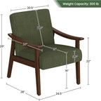 Yaheetech Accent Chairs, Mid-Century Corduroy Fabric Armchairs, Dark Green | Corduroy Chair with Solid Wood Legs, Cozy Reading Leisure Chair for Living Room, Bedroom, Waiting Room