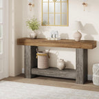 Garvee 63" Farmhouse 2-Tier Console Table for Entryway, Brown and Grey | Sofa Table with Storage, Sturdy U-Shaped Base, Long Entryway Table for Living Room, Easy Assembly