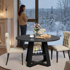 43 inch Round Dining Table for 4-6, Dining Table with Storage Shelf, Wood Grain Top, Sturdy Wood Legs, Space Saving Dinner Tables, Circle Kitchen Tables