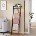 Hzuaneri Blanket Ladder Shelf, Decorative Quilt Rack, 6-Tier Farmhouse Ladder Holder Organizer with 4 Removable Hooks 7.9" D x 17.3" W x 63.4" H, Rustic Brown BR35801B