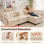 Korser 105" L-Shaped Modular Sectional Sofa, 3-Seater Cloud Couch with 1 Movable Ottoman, Modern Chenille Sofa Set with Removable Washable Pillows for Living Room, Bedroom, Apartment