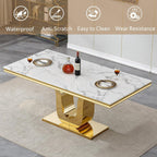 SSLine 68'' Marble Dining Table,Luxury Rectangular Kitchen Dining Room Table,Dining Table for 4-8 People with Gold U-Shape Stainless Steel Base for Kitchen Apartment