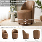 Faux Leather Swivel Barrel Accent Chair, Upholstered Kitchen Dining Room Chair, Makeup Vanity Side Chair for Bedroom Living Room - Brown