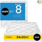 Simply 24x30x1 Air Filter, Merv 8, 6 Pack, For Home AC Furnace & HVAC (Actual Size: 23.94"x29.94"x0.75") DUST, Pet & Allergy Control,