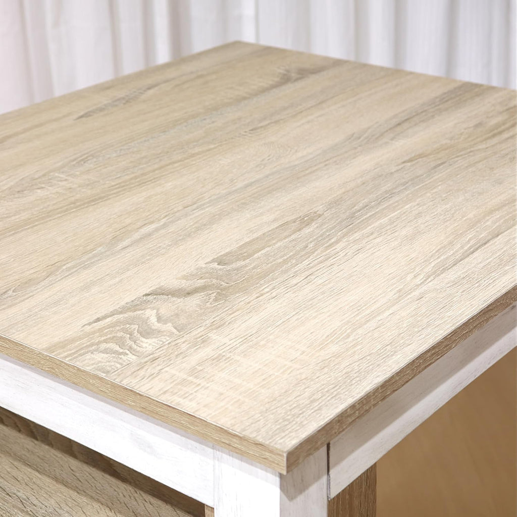 3-Piece Wooden Dining Table Set, Kitchen Island with Seating for 2, Kitchen Bar Table with Stools, Counter Height Dining Table Set, Weathered Birch & Antique White, Farmhouse Style