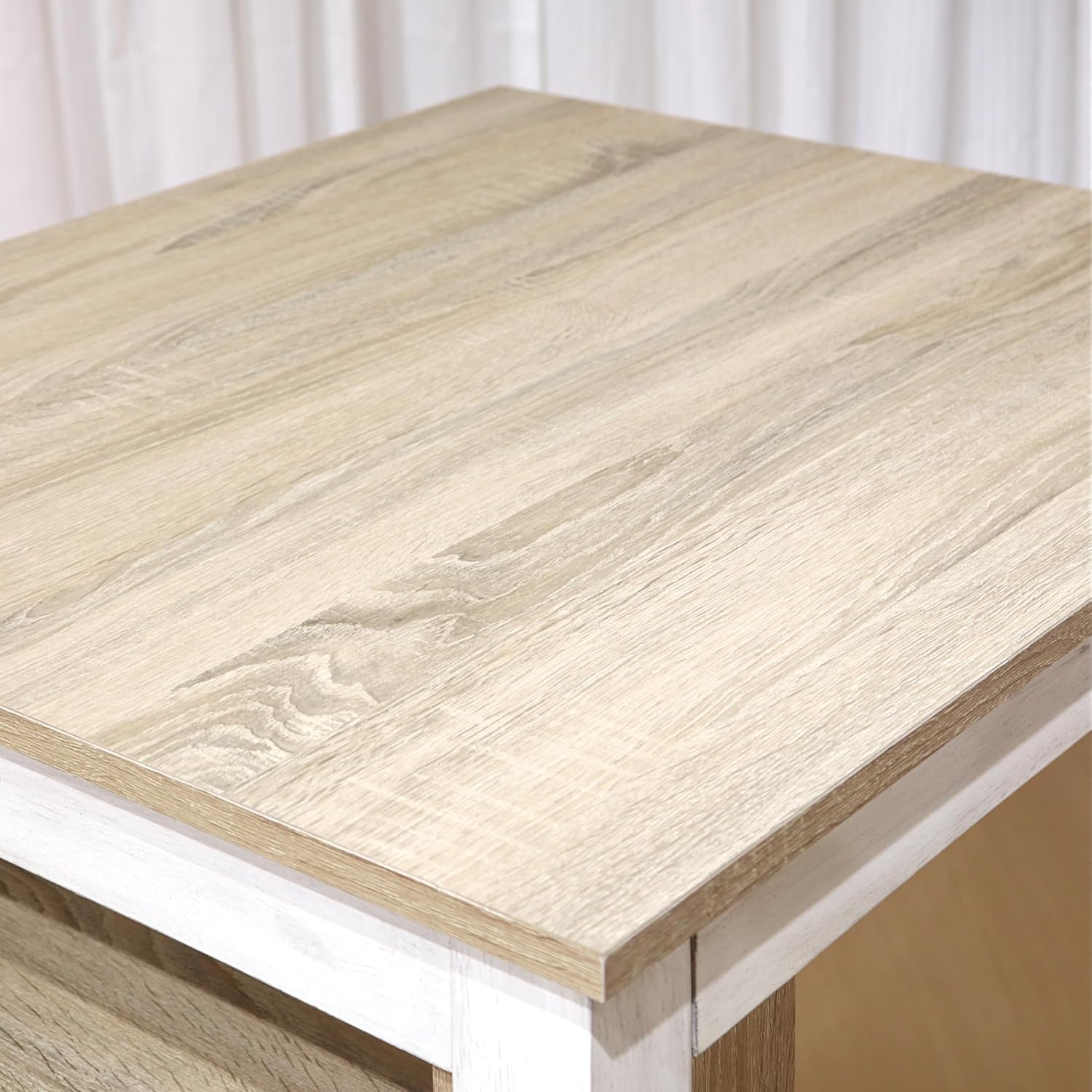 3-Piece Wooden Dining Table Set, Kitchen Island with Seating for 2, Kitchen Bar Table with Stools, Counter Height Dining Table Set, Weathered Birch & Antique White, Farmhouse Style