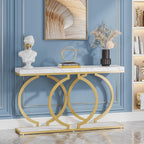 Tribesigns Gold Console Table, 55 inch Modern Entryway Table with Geometric Metal Frame, Faux Marble Narrow Long Sofa Table for Living Room, Entrance, Hallway, White and Gold