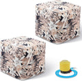 Juexica 2 Pack Inflatable Outdoor Ottoman Pouf Waterproof Cube 16" Square Blow up Ottoman Footrest with Handle Outdoor Portable Footstool for Patio Garden Camping or Home Pool(Flower,Gold)